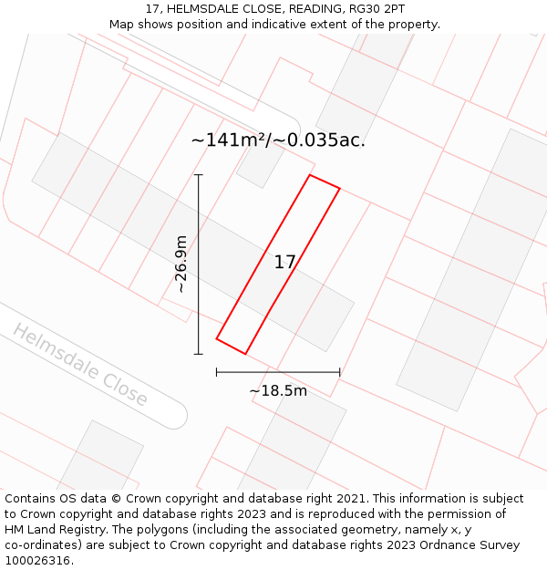 17, HELMSDALE CLOSE, READING, RG30 2PT: Plot and title map