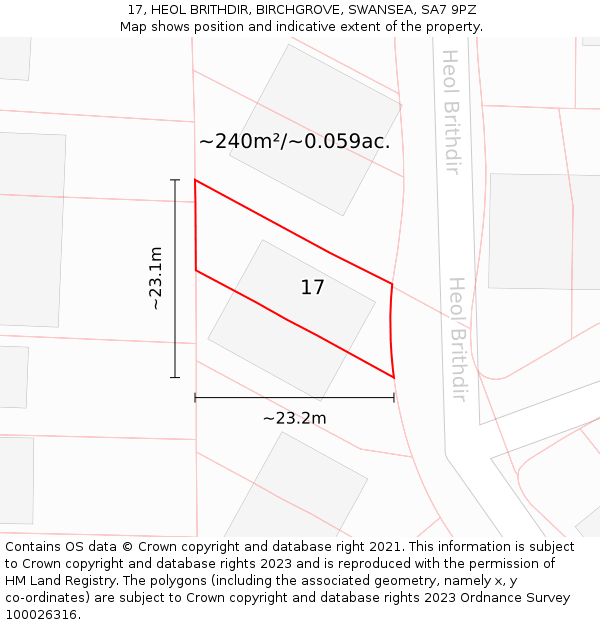 17, HEOL BRITHDIR, BIRCHGROVE, SWANSEA, SA7 9PZ: Plot and title map