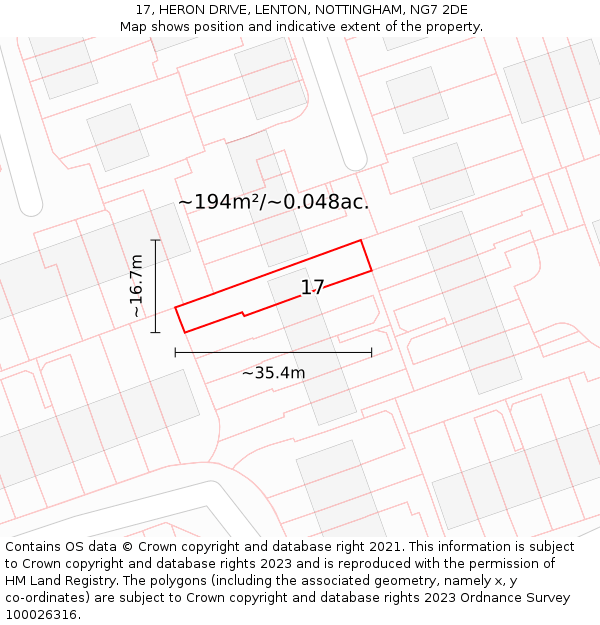 17, HERON DRIVE, LENTON, NOTTINGHAM, NG7 2DE: Plot and title map