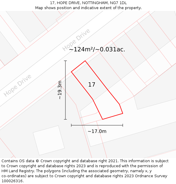 17, HOPE DRIVE, NOTTINGHAM, NG7 1DL: Plot and title map