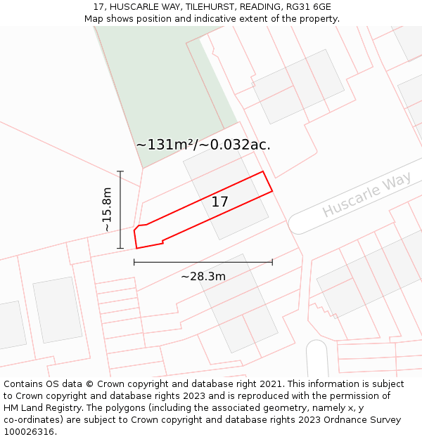 17, HUSCARLE WAY, TILEHURST, READING, RG31 6GE: Plot and title map