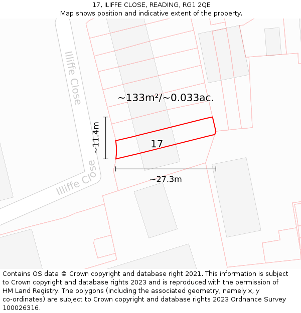 17, ILIFFE CLOSE, READING, RG1 2QE: Plot and title map