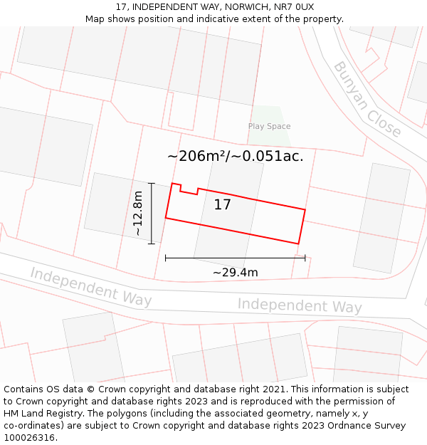 17, INDEPENDENT WAY, NORWICH, NR7 0UX: Plot and title map