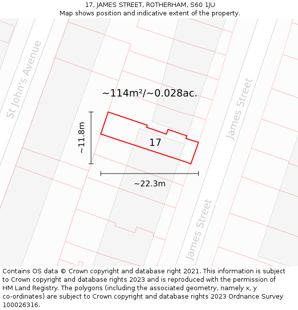 17, JAMES STREET, ROTHERHAM, S60 1JU: Plot and title map