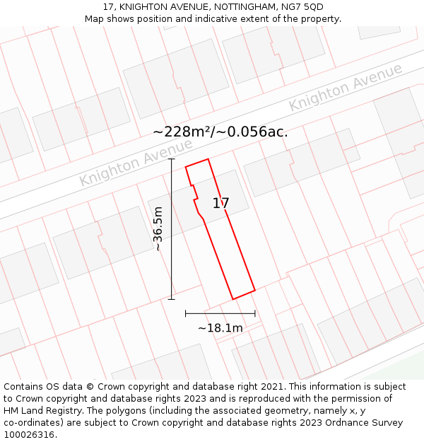 17, KNIGHTON AVENUE, NOTTINGHAM, NG7 5QD: Plot and title map