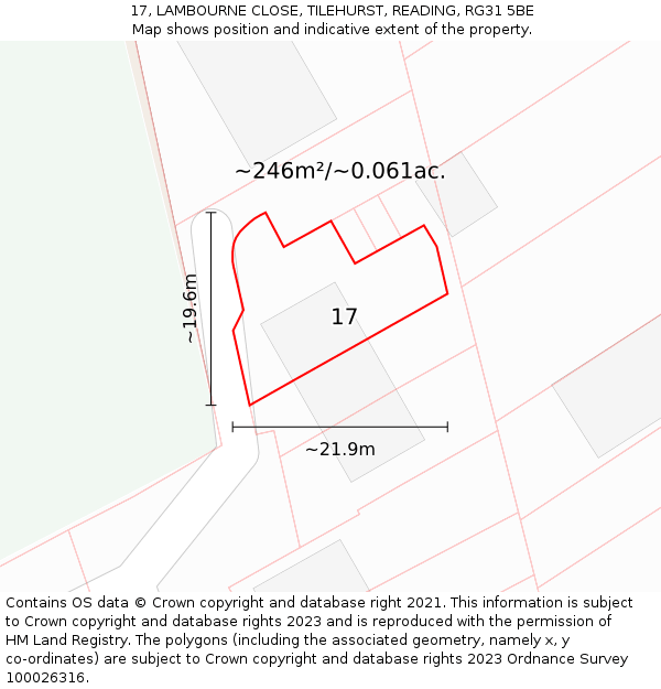 17, LAMBOURNE CLOSE, TILEHURST, READING, RG31 5BE: Plot and title map