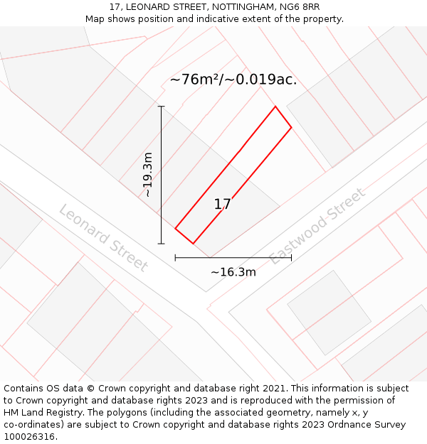 17, LEONARD STREET, NOTTINGHAM, NG6 8RR: Plot and title map