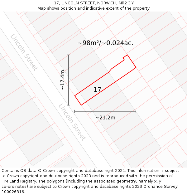 17, LINCOLN STREET, NORWICH, NR2 3JY: Plot and title map