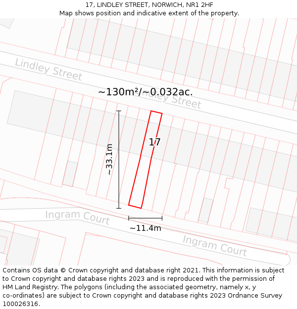 17, LINDLEY STREET, NORWICH, NR1 2HF: Plot and title map