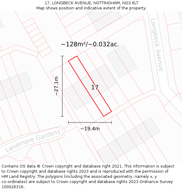 17, LONGBECK AVENUE, NOTTINGHAM, NG3 6LT: Plot and title map