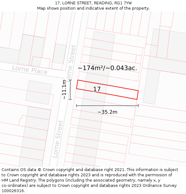 17, LORNE STREET, READING, RG1 7YW: Plot and title map
