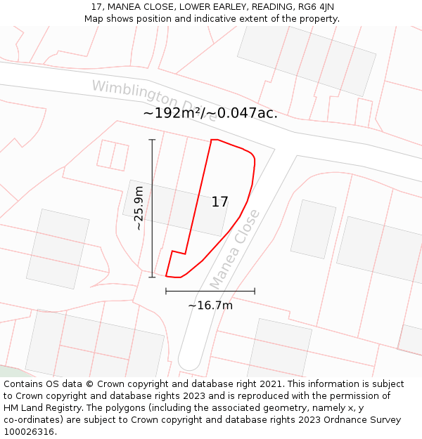 17, MANEA CLOSE, LOWER EARLEY, READING, RG6 4JN: Plot and title map