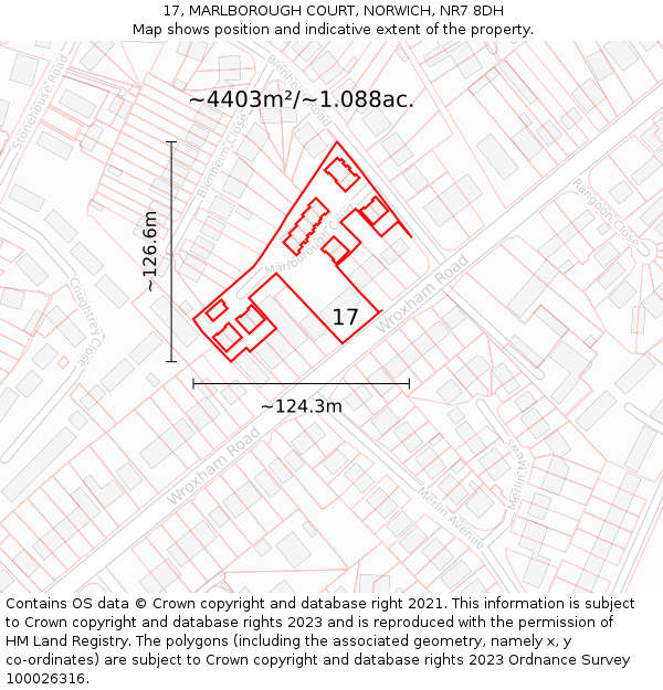 17, MARLBOROUGH COURT, NORWICH, NR7 8DH: Plot and title map