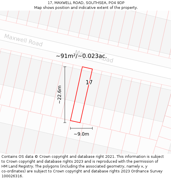 17, MAXWELL ROAD, SOUTHSEA, PO4 9DP: Plot and title map