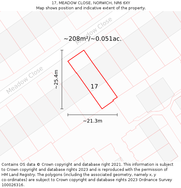 17, MEADOW CLOSE, NORWICH, NR6 6XY: Plot and title map