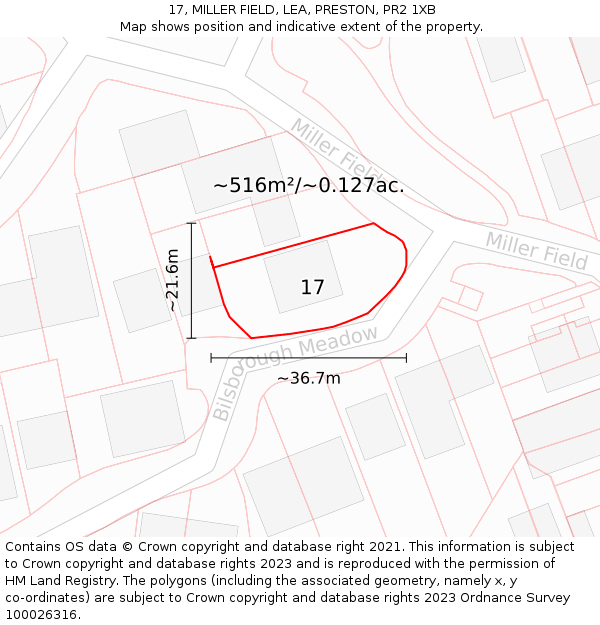 17, MILLER FIELD, LEA, PRESTON, PR2 1XB: Plot and title map