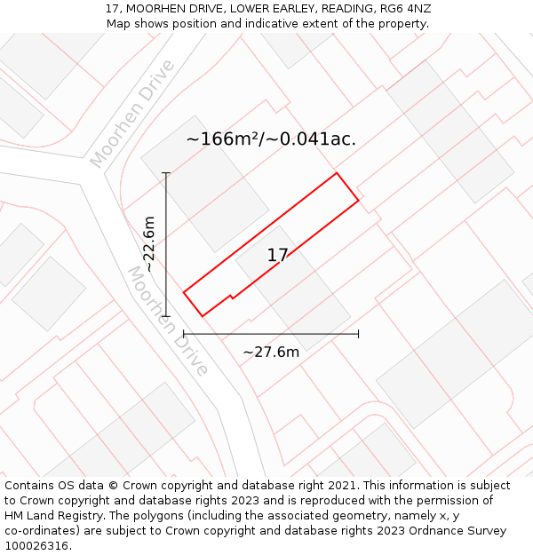 17, MOORHEN DRIVE, LOWER EARLEY, READING, RG6 4NZ: Plot and title map