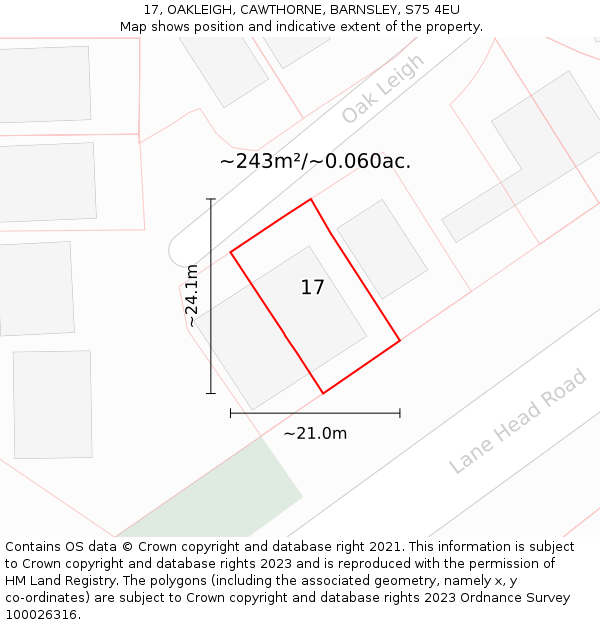 17, OAKLEIGH, CAWTHORNE, BARNSLEY, S75 4EU: Plot and title map