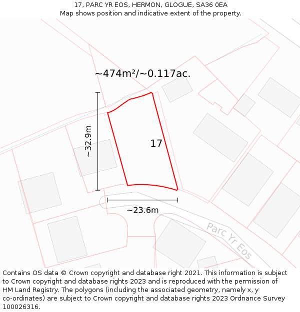 17, PARC YR EOS, HERMON, GLOGUE, SA36 0EA: Plot and title map