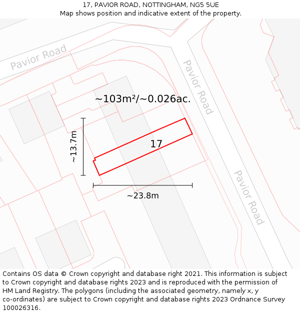 17, PAVIOR ROAD, NOTTINGHAM, NG5 5UE: Plot and title map