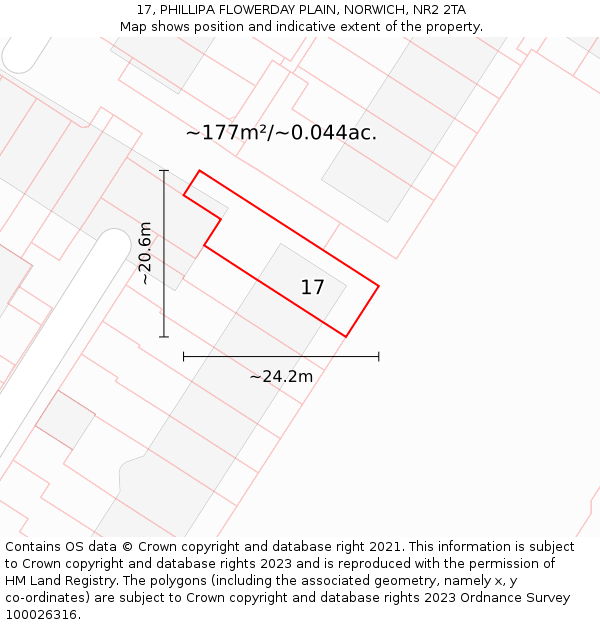 17, PHILLIPA FLOWERDAY PLAIN, NORWICH, NR2 2TA: Plot and title map