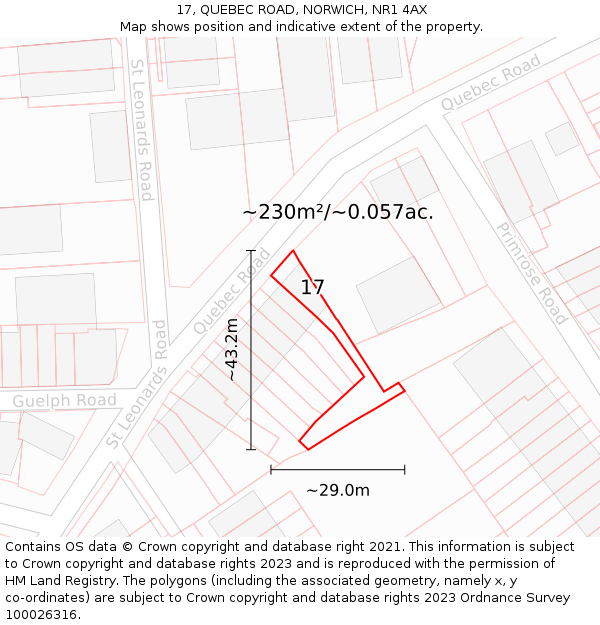 17, QUEBEC ROAD, NORWICH, NR1 4AX: Plot and title map