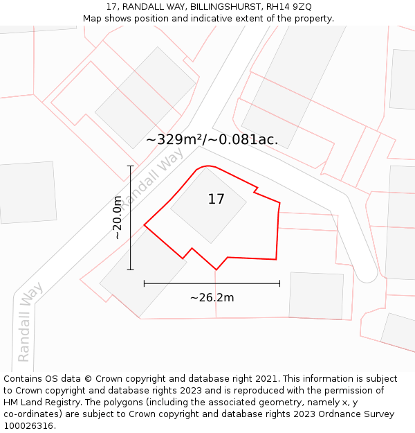 17, RANDALL WAY, BILLINGSHURST, RH14 9ZQ: Plot and title map