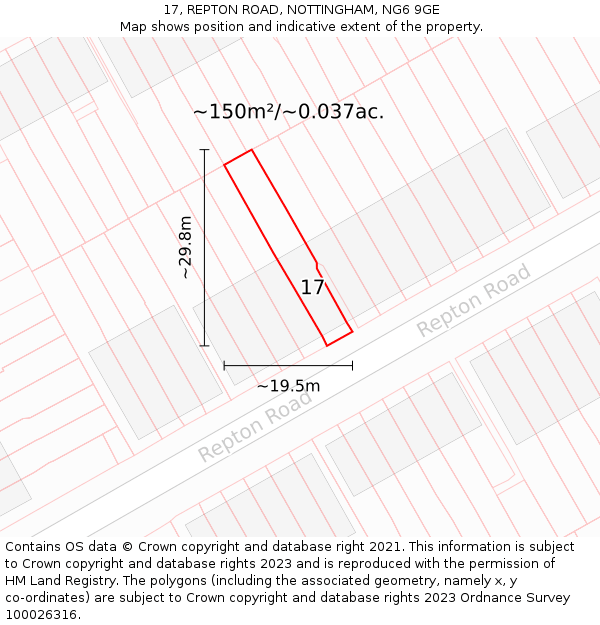 17, REPTON ROAD, NOTTINGHAM, NG6 9GE: Plot and title map