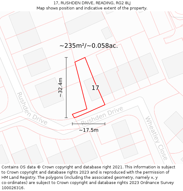 17, RUSHDEN DRIVE, READING, RG2 8LJ: Plot and title map