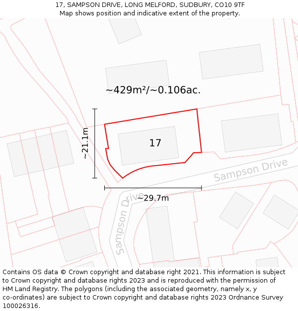 17, SAMPSON DRIVE, LONG MELFORD, SUDBURY, CO10 9TF: Plot and title map