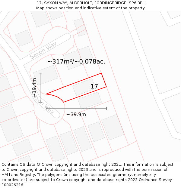 17, SAXON WAY, ALDERHOLT, FORDINGBRIDGE, SP6 3PH: Plot and title map