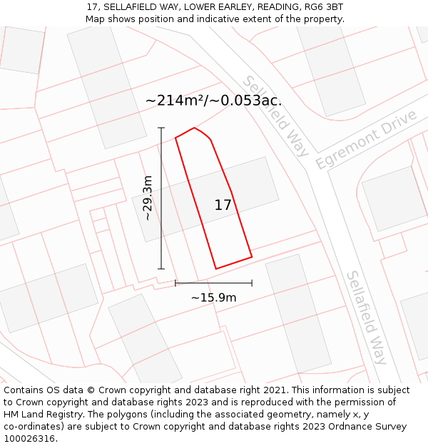 17, SELLAFIELD WAY, LOWER EARLEY, READING, RG6 3BT: Plot and title map