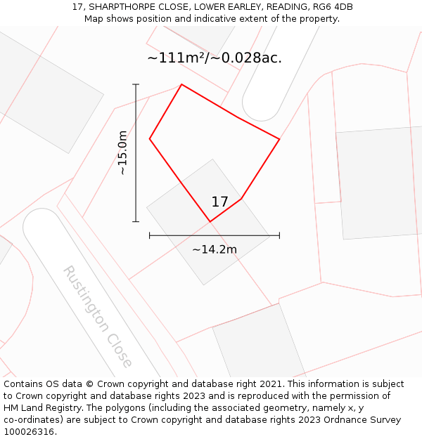 17, SHARPTHORPE CLOSE, LOWER EARLEY, READING, RG6 4DB: Plot and title map