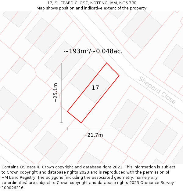 17, SHEPARD CLOSE, NOTTINGHAM, NG6 7BP: Plot and title map