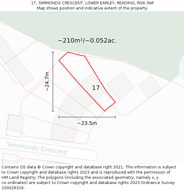17, SIMMONDS CRESCENT, LOWER EARLEY, READING, RG6 3WF: Plot and title map
