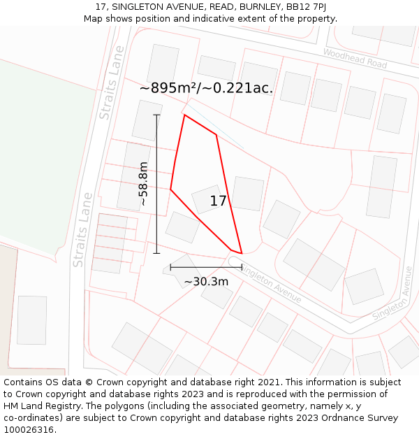 17, SINGLETON AVENUE, READ, BURNLEY, BB12 7PJ: Plot and title map