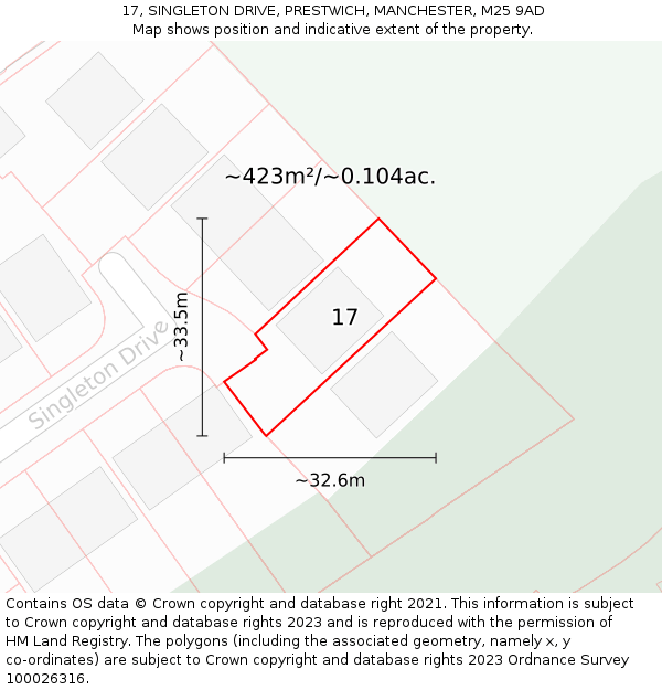 17, SINGLETON DRIVE, PRESTWICH, MANCHESTER, M25 9AD: Plot and title map