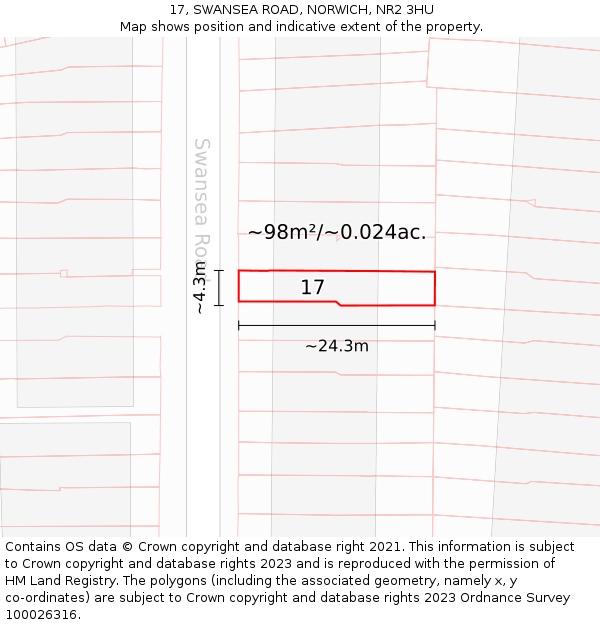 17, SWANSEA ROAD, NORWICH, NR2 3HU: Plot and title map