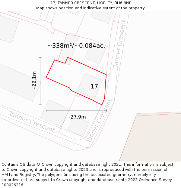 17, TANNER CRESCENT, HORLEY, RH6 8NP: Plot and title map