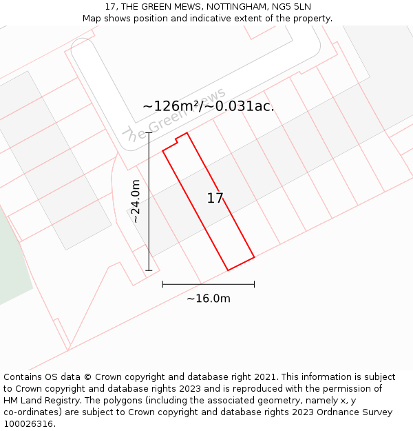 17, THE GREEN MEWS, NOTTINGHAM, NG5 5LN: Plot and title map
