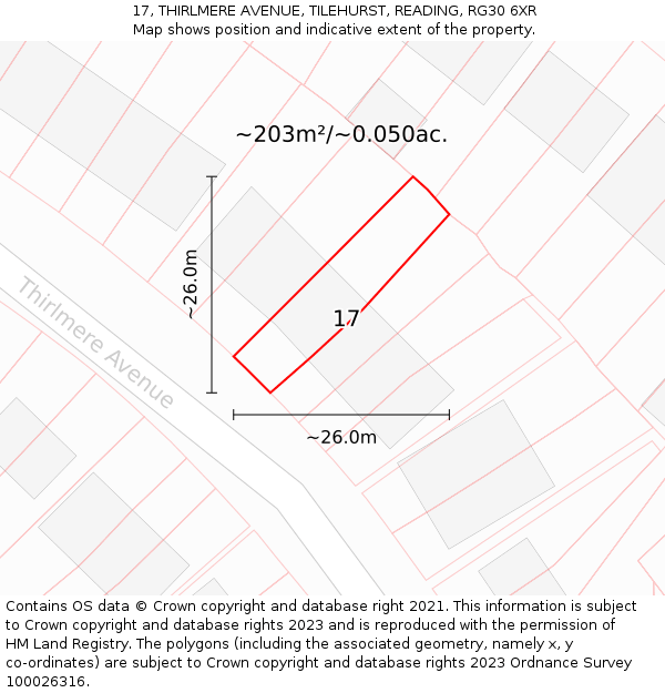 17, THIRLMERE AVENUE, TILEHURST, READING, RG30 6XR: Plot and title map