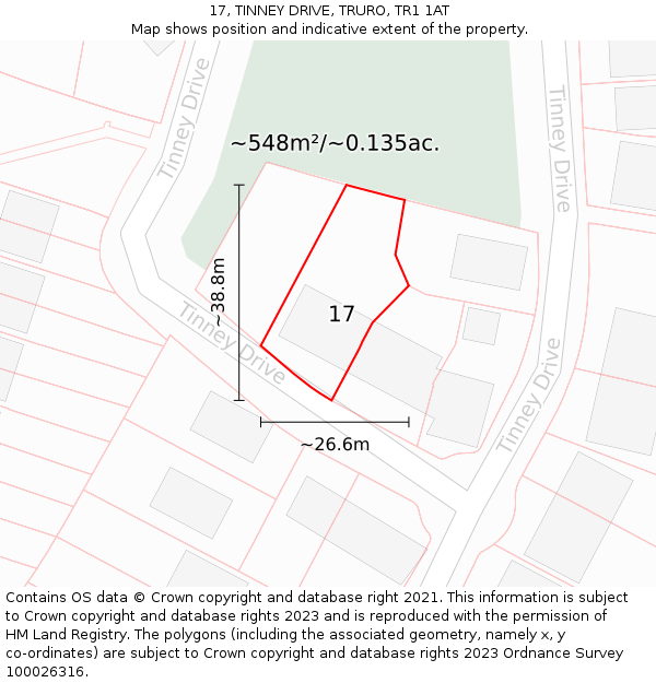 17, TINNEY DRIVE, TRURO, TR1 1AT: Plot and title map