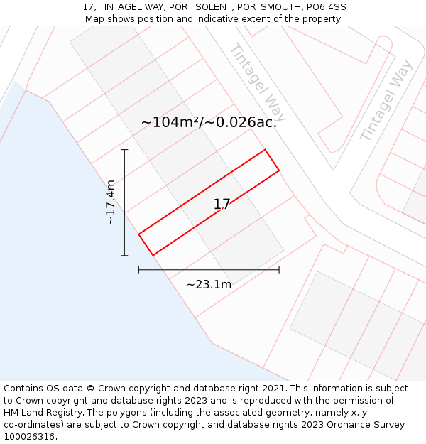 17, TINTAGEL WAY, PORT SOLENT, PORTSMOUTH, PO6 4SS: Plot and title map