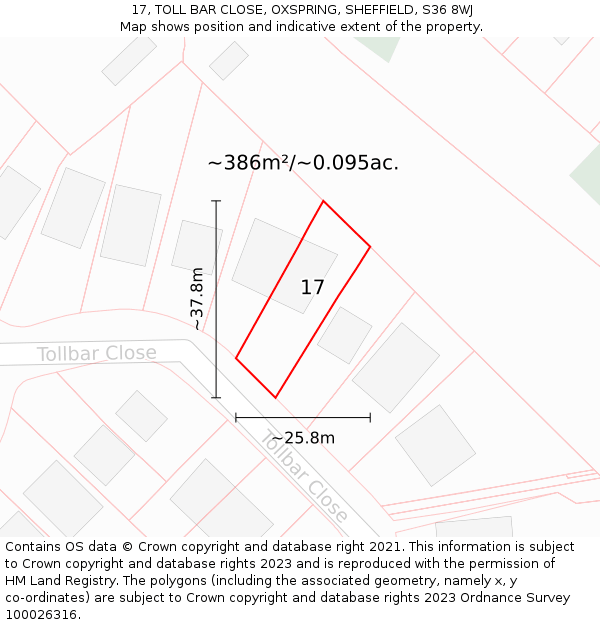 17, TOLL BAR CLOSE, OXSPRING, SHEFFIELD, S36 8WJ: Plot and title map