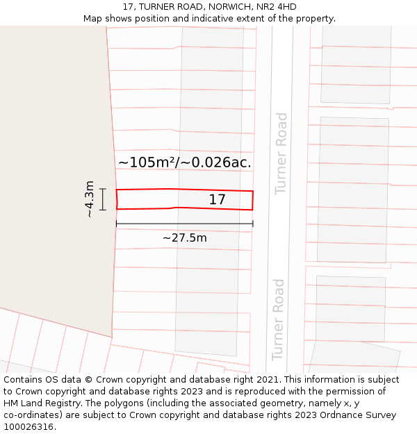 17, TURNER ROAD, NORWICH, NR2 4HD: Plot and title map