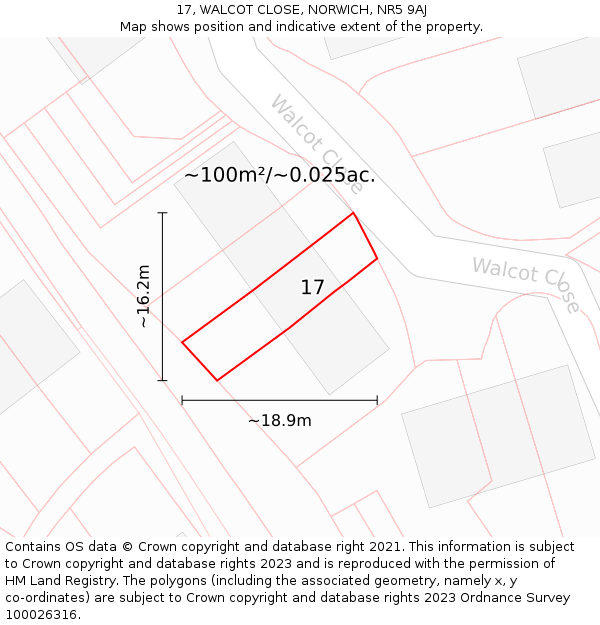 17, WALCOT CLOSE, NORWICH, NR5 9AJ: Plot and title map