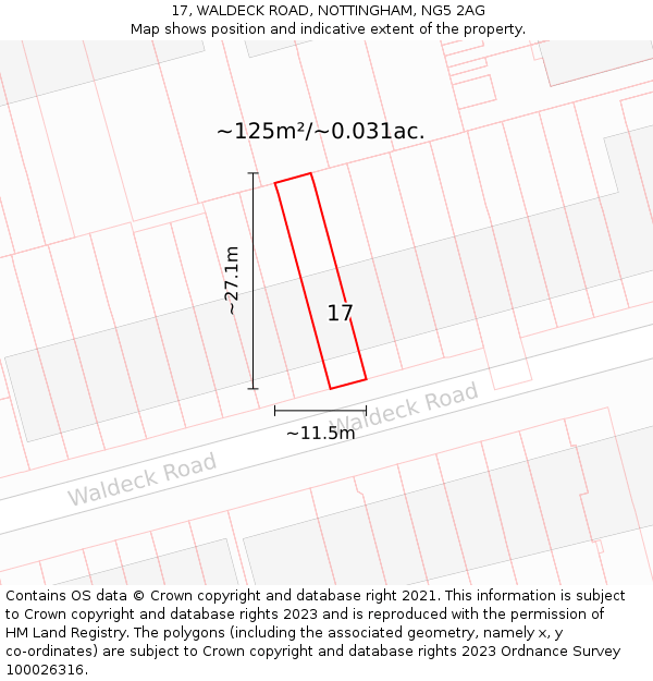 17, WALDECK ROAD, NOTTINGHAM, NG5 2AG: Plot and title map