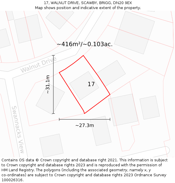 17, WALNUT DRIVE, SCAWBY, BRIGG, DN20 9EX: Plot and title map