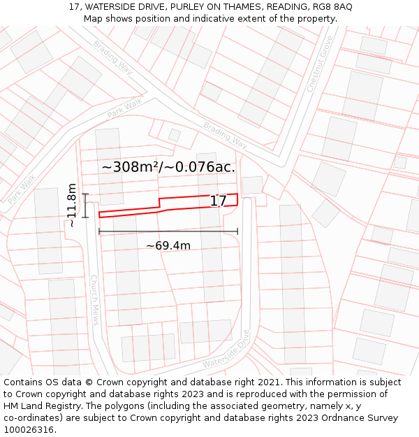17, WATERSIDE DRIVE, PURLEY ON THAMES, READING, RG8 8AQ: Plot and title map