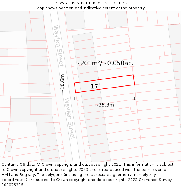 17, WAYLEN STREET, READING, RG1 7UP: Plot and title map